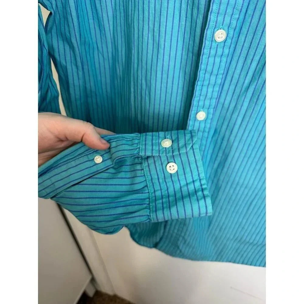 Blue Striped Mens Long Sleeve Button Up Dress Shirt Size XL Nautica #0508
